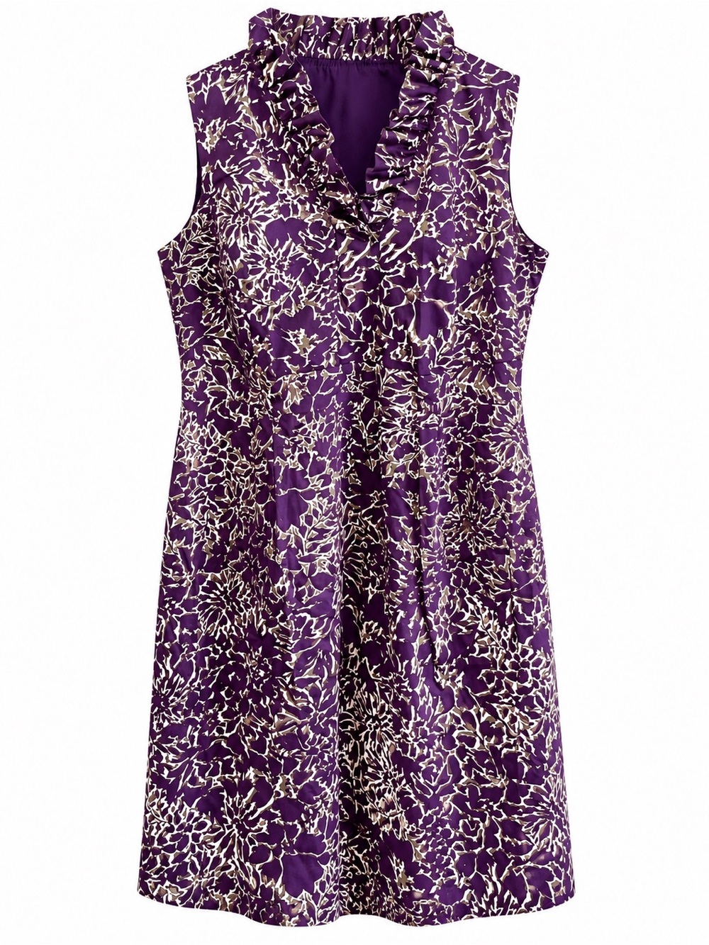 Taylor Sleeveless Purple Floral Ruffle-Trim Dress